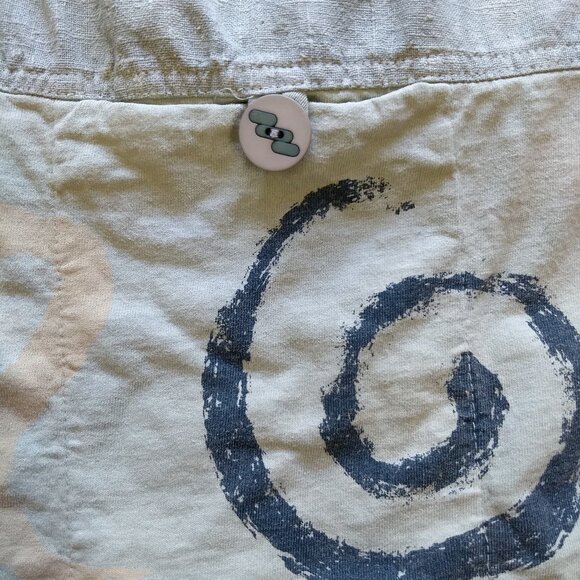 Green Midi Skirt  Elastic Waist  Pocket Lower Hem Art to Wear Abstract Hippie - Picture 9 of 10